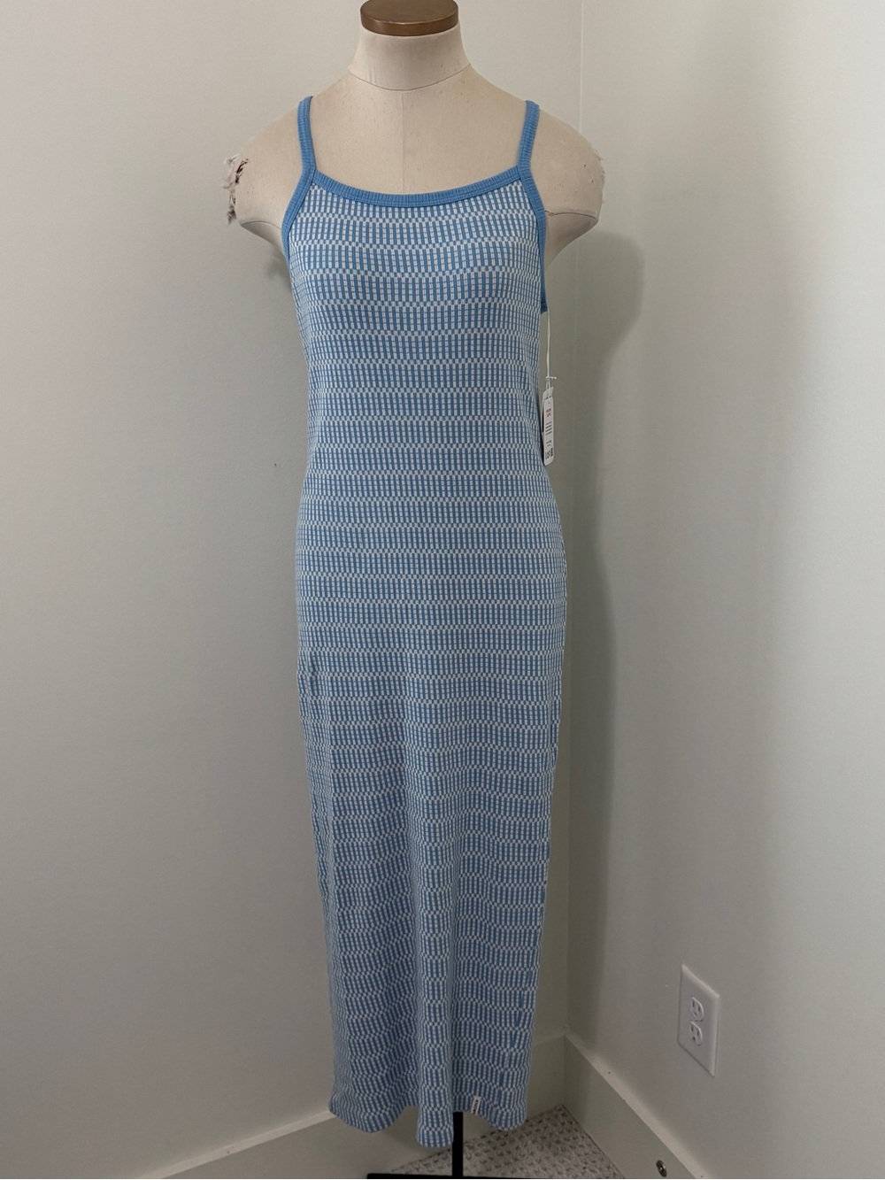 NEW Known Supply Medium Vermont Blue Jacquard Fitted Bodycon Maxi Dress